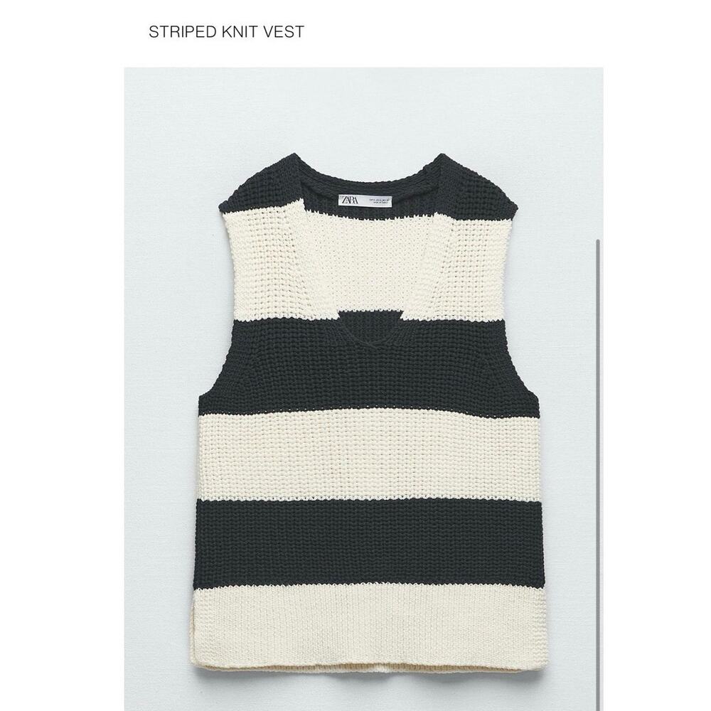Zara  Navy Cream VNeck Stripe Sleeveless Sweater Vest / M